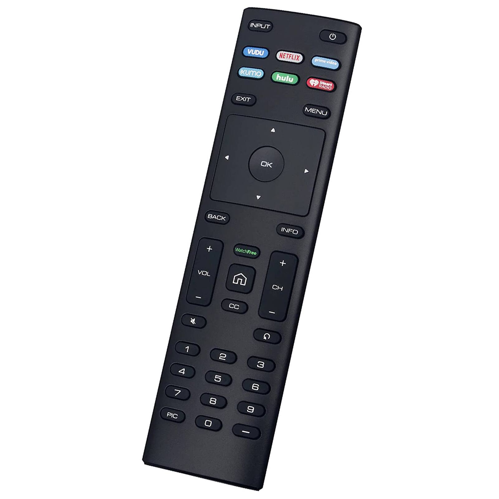 INPUT VUDU NETFLIX prince videw xumo hulu latnart RADIO EXIT MENU OK Y BACK INFO + VOL :  WatchFree CC + CH - 1 4 7 PIC 2 5 B 0 3 6 9 -