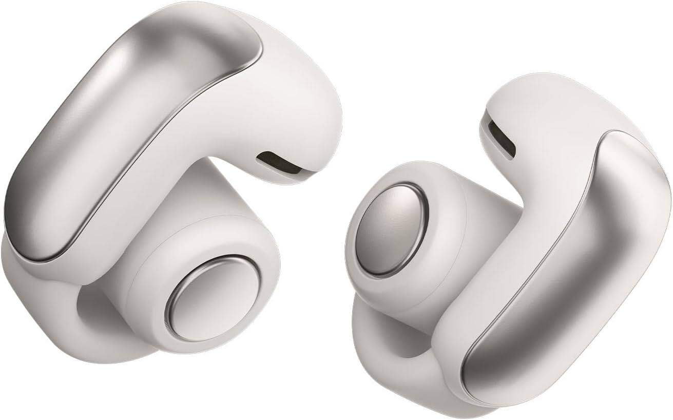 Left. Bose - Bose Ultra Open Earbuds Bundle with Fast Charger -Water Resistant, Up to 48 Hrs of Playtime, (White Smoke) - White Smoke.
