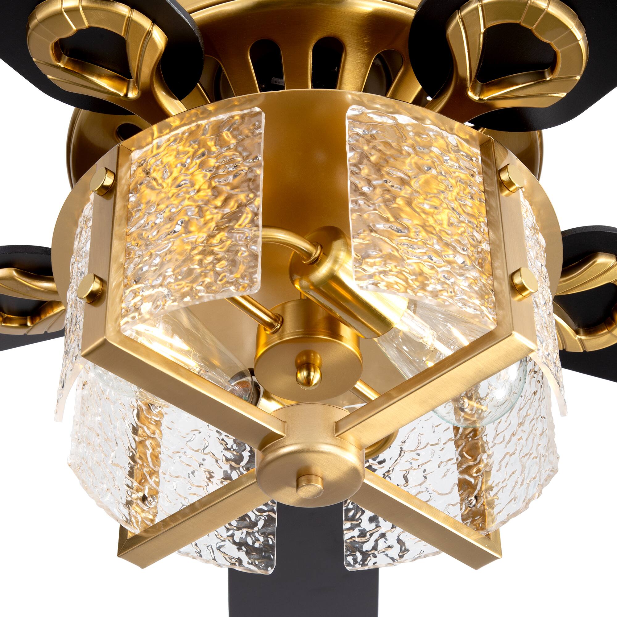 Alt View 8. Breezary - 52-Inch Large Ceiling Fan with Light Fixture, 5 Dual-Finish Plywood Blades, DC Motor, Remote Control, 5/10-Inch Downrods - Electroplated Gold with Black and Rich Walnut.