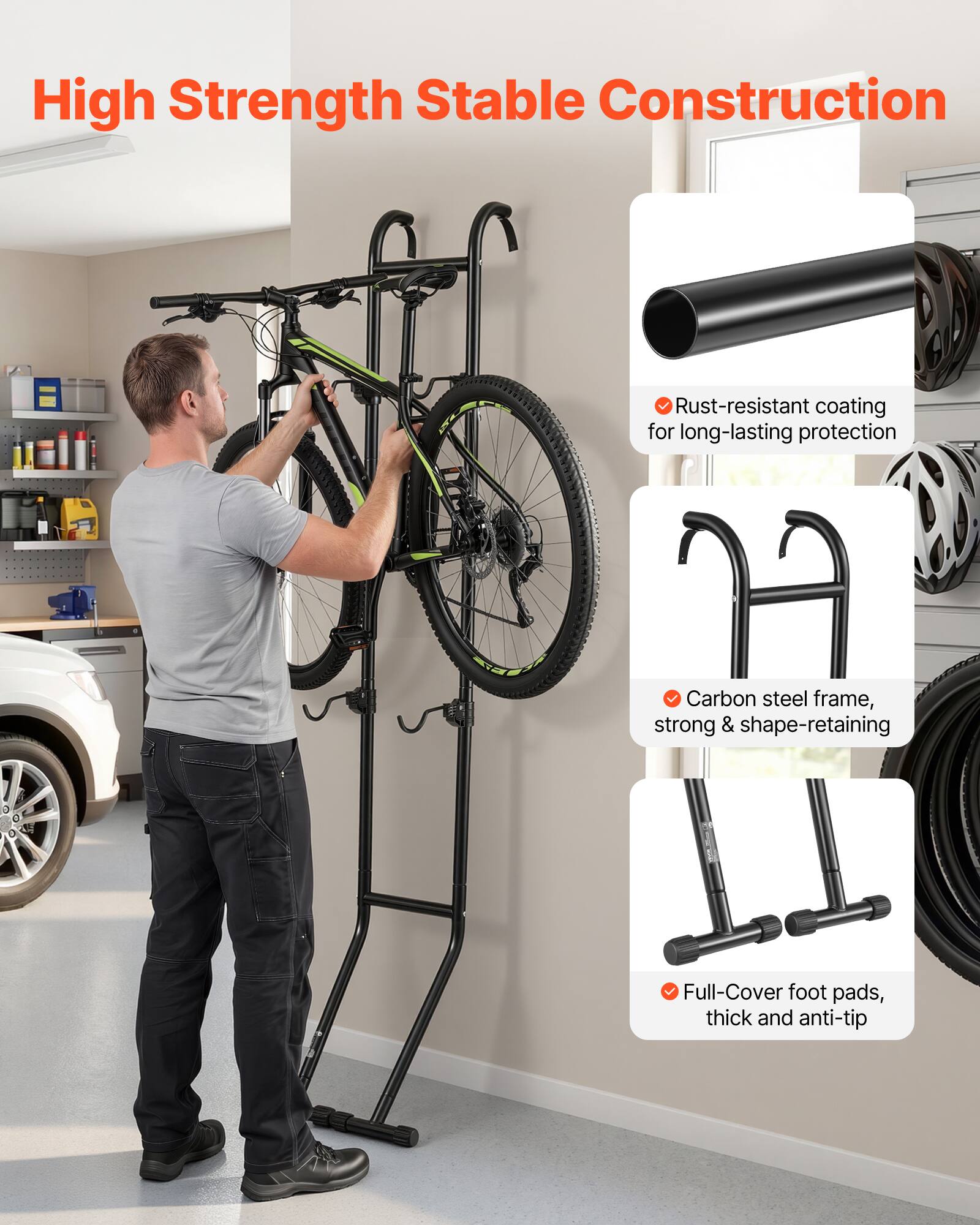 High Strength Stable Construction

- Rust-resistant coating for long-lasting protection
- Carbon steel frame, strong & shape-retaining
- Full-Cover foot pads, thick and anti-tip