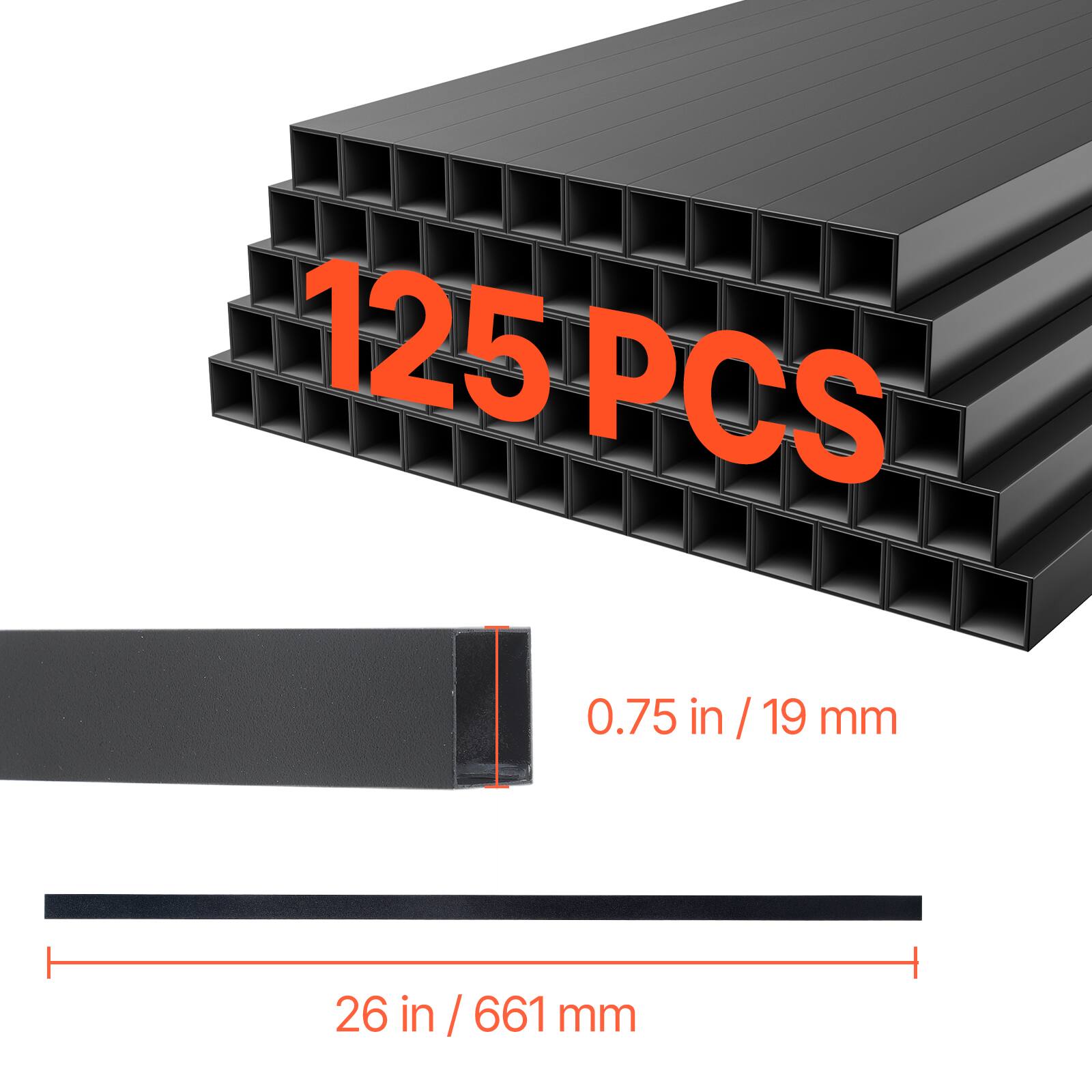 125 PCS  
0.75 in / 19 mm  
26 in / 661 mm