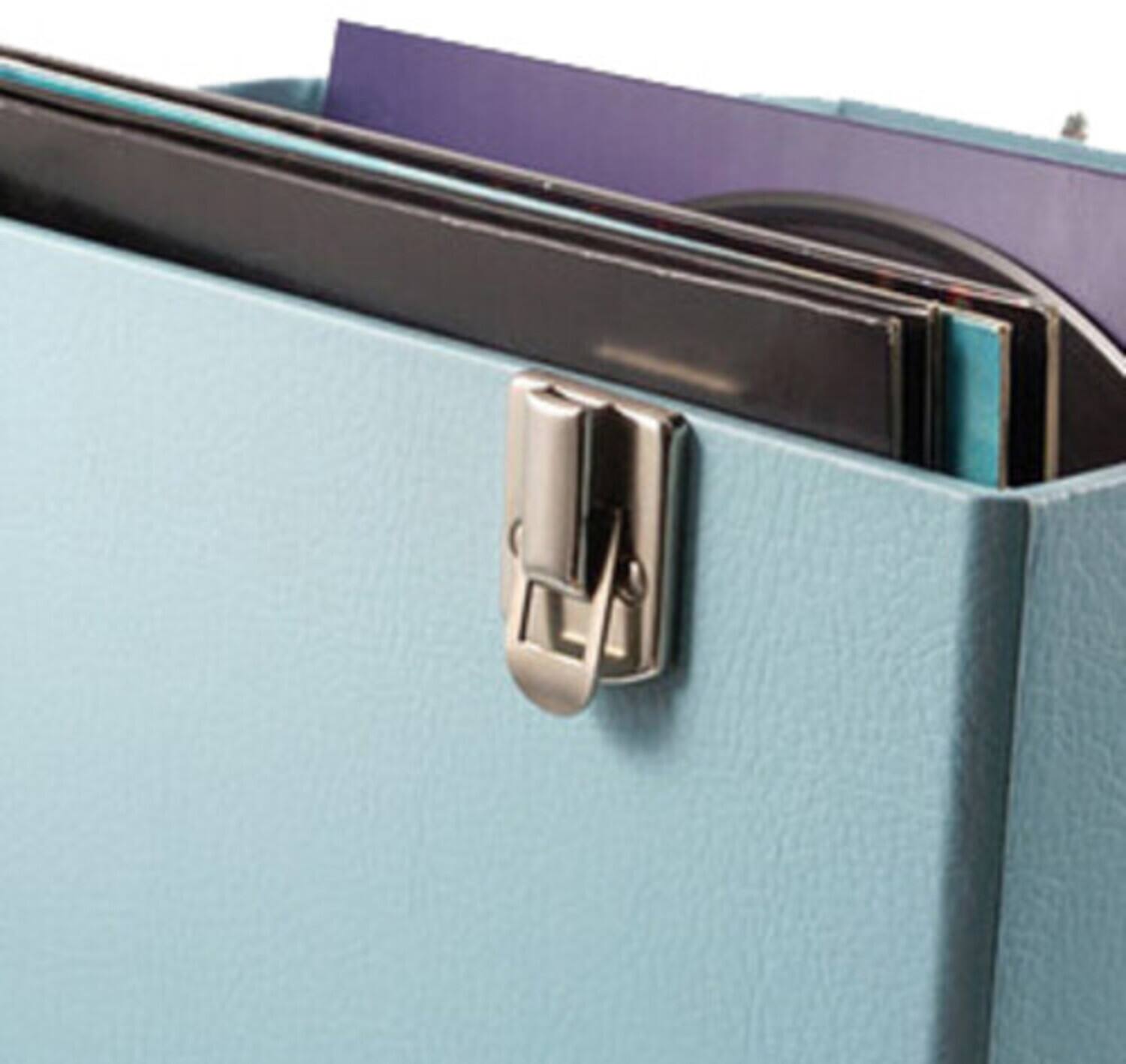 Alt View 3. PopMarket - GPO Retro SWB18BLU 12" Vinyl Record Case 35 Count Capacity with Removable Lid - Blue   - VINYL ACCESSORIES - Blue.