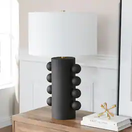 Hudson&Canal - Jurrah 27" Tall Ceramic Table Lamp with Fabric Shade in Matte Black/White