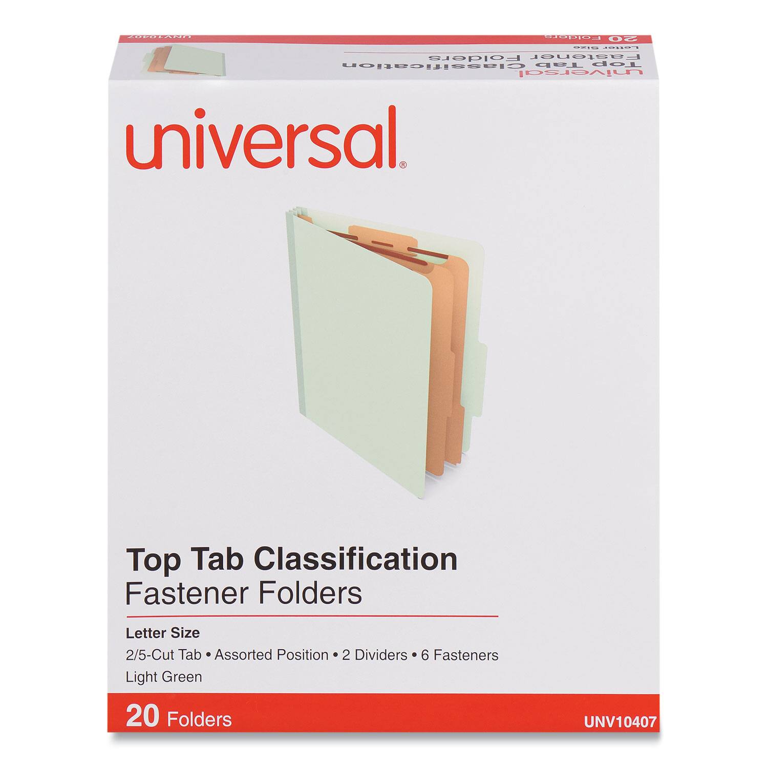 Universal - Six Section Classification Folders Heavy Duty Pressboard Cover 2 Dividers Letter Size Light Green 20 per Box