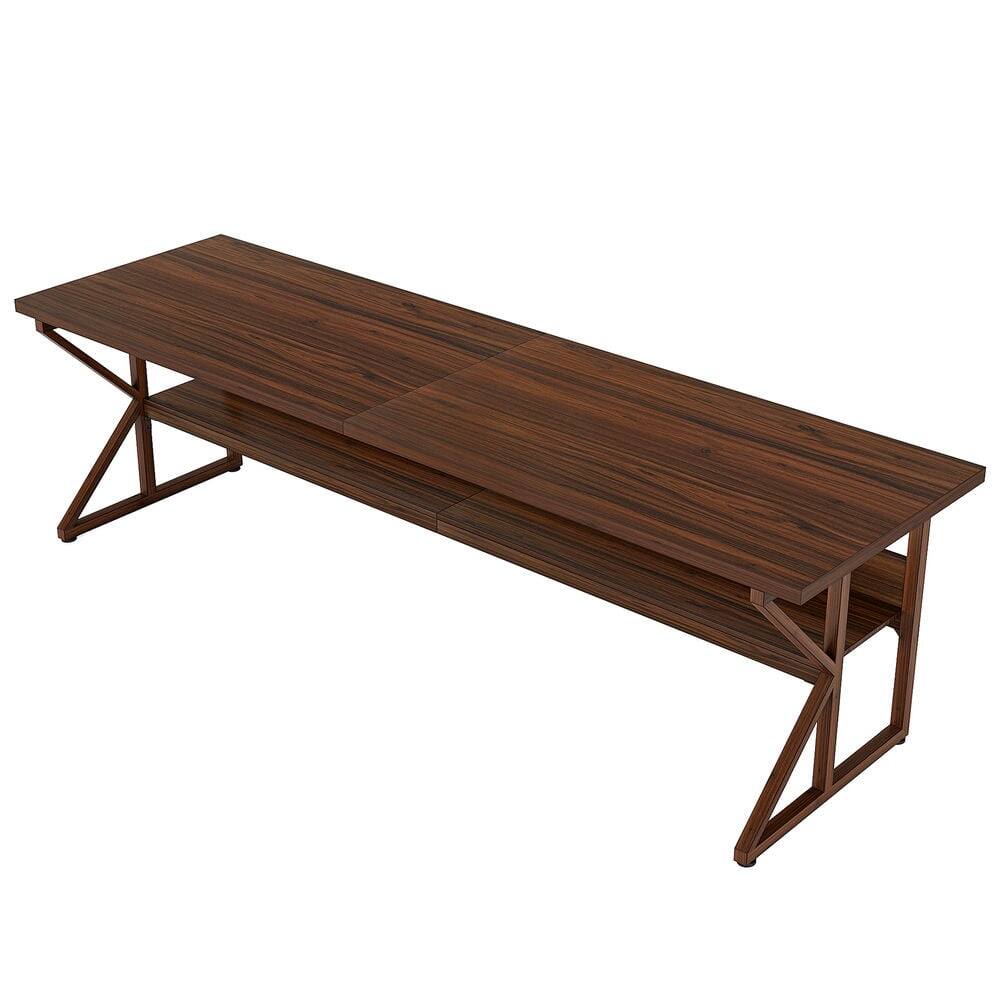 Left. Kadyn - Kadyn Study Writing Desk, Computer Desk,78.74" Two Person Desk, Large Computer Desk with Storage Shelf,Brown - Brown.