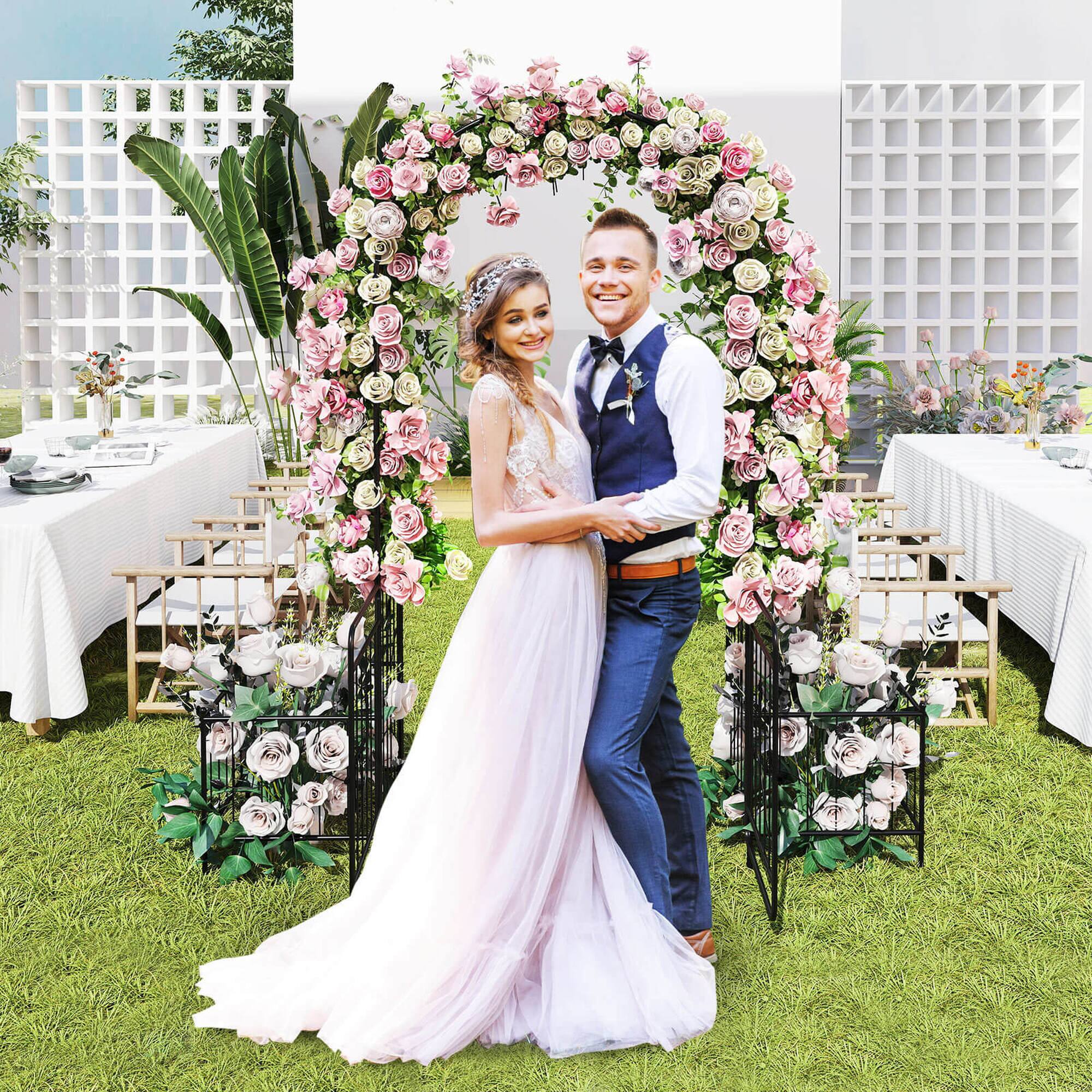 Alt View 5. Costway - 87" Garden Arbor Arched Lockable Gate Top Arbor Trellis with Side Planters - Black.