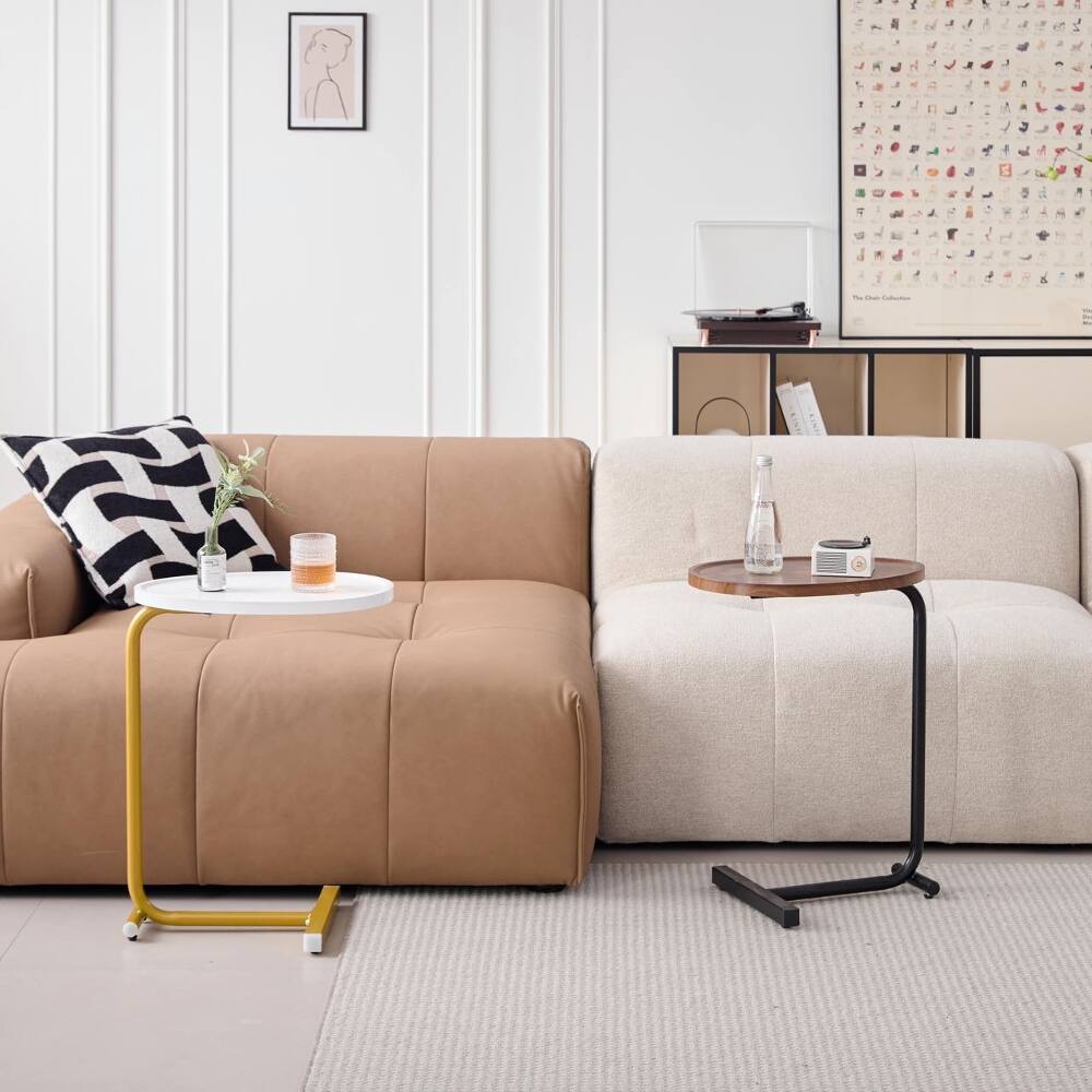 Alt View 2. Loheer - Loheer 2-Piece White C-Shaped Side Table Small End Table for Couch Bed - White.