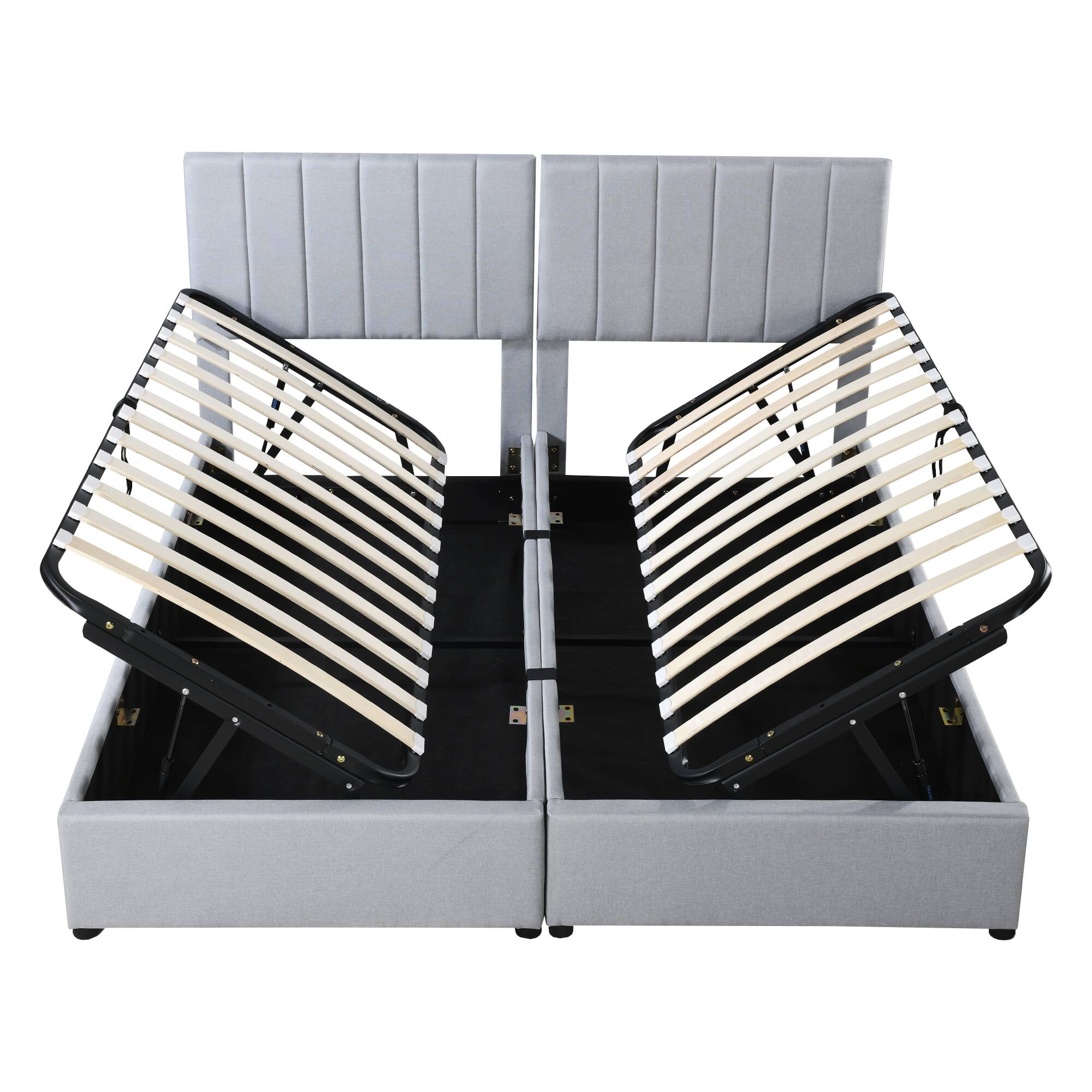 Back. Tiramisubest - King Size Upholstered Platform Bed with a Hydraulic Storage System, Gray - Gray.