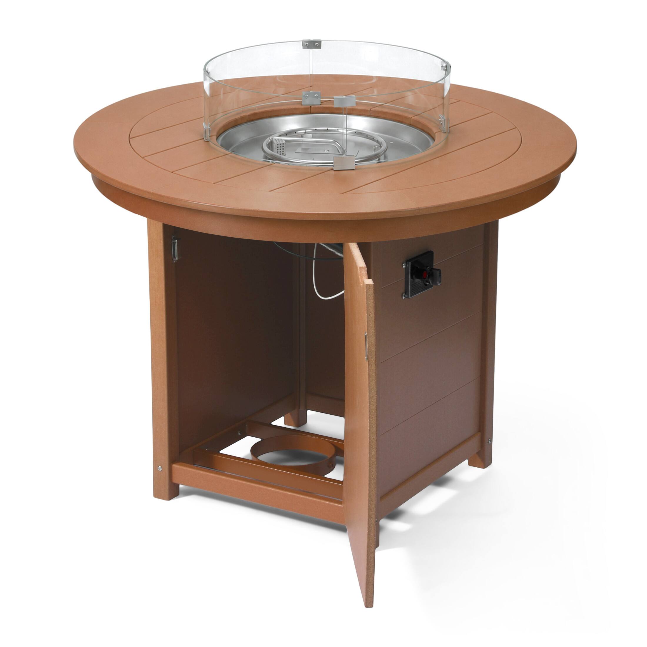 Left. WestinTrends - WestinTrends Helios 47" Modern Outdoor Patio Propane Round Counter Height Fire Pit Table - Teak.