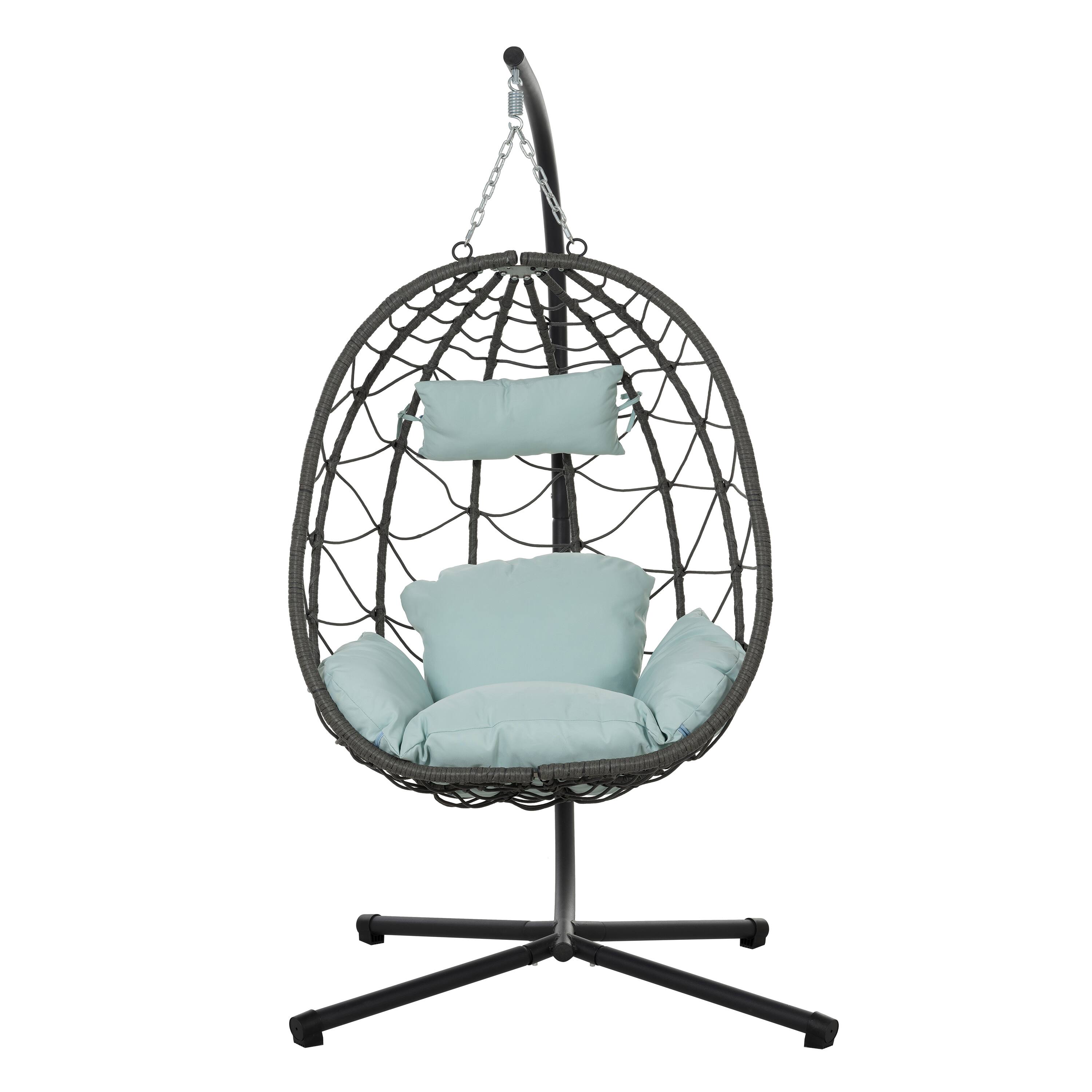 APRILSOUL - Egg Chair with Stand Indoor Outdoor Swing Chair Patio Wicker Hanging Chair with Stand for Bedroom Living Room - Gray