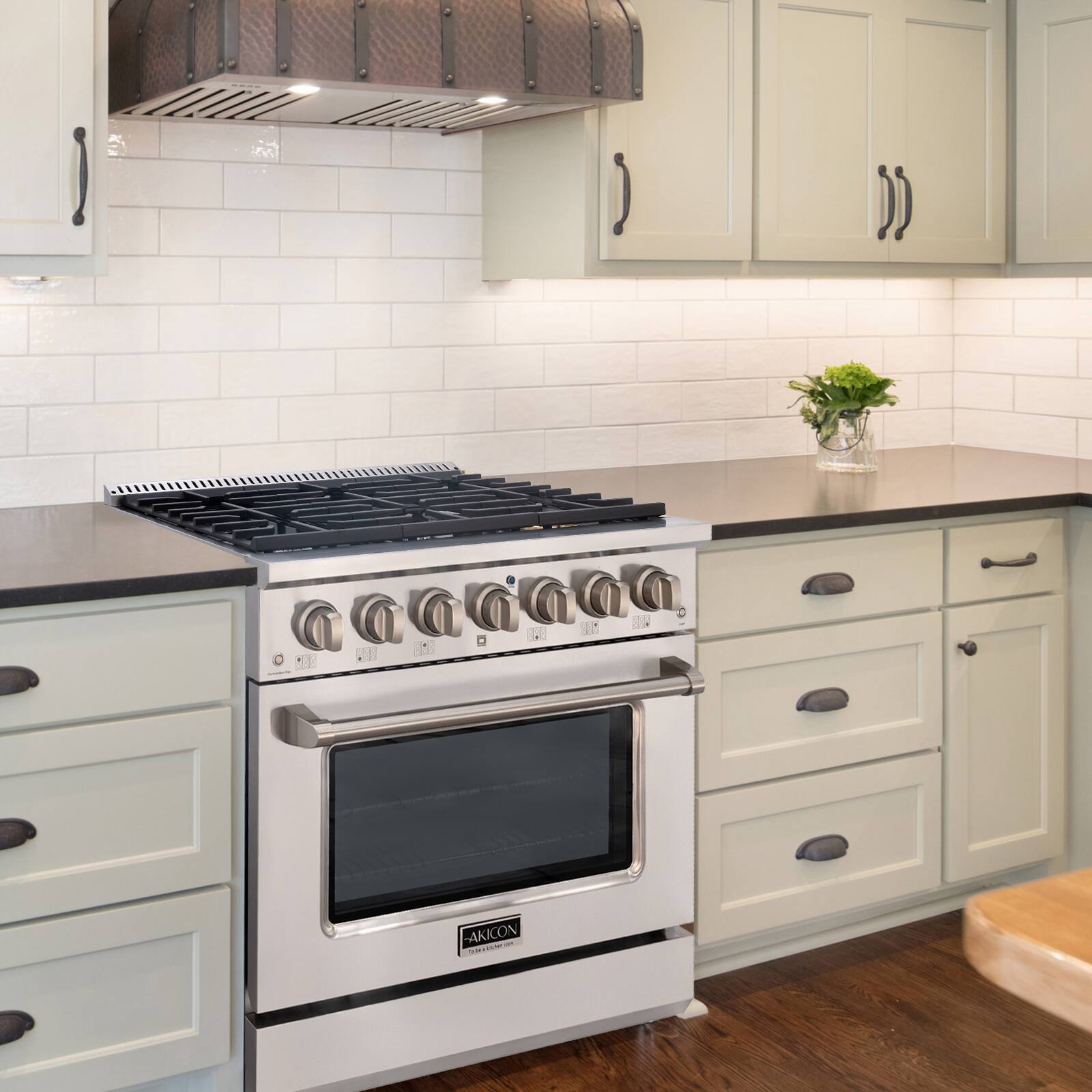 Alt View 7. Akicon - Akicon 5.2 Cu.ft Slide-in Freestanding Gas Convection Range with 6 Burners and Cast Iron Grates in Stainless Steel - Stainless Steel.