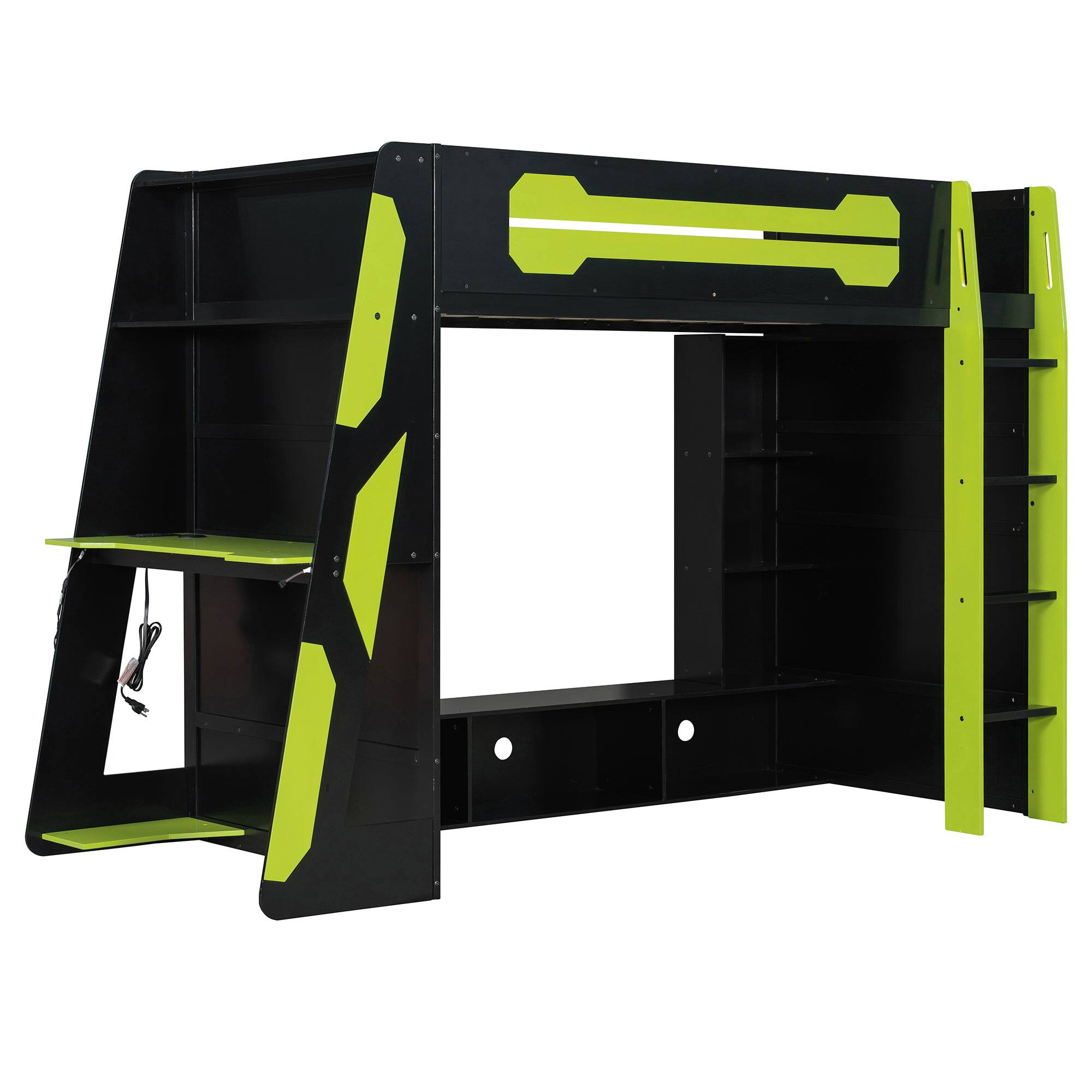 Alt View 4. Anysun - Twin Size Wood Loft Bed with Desk, Multi-storage Shelves and RGB Light - Green.