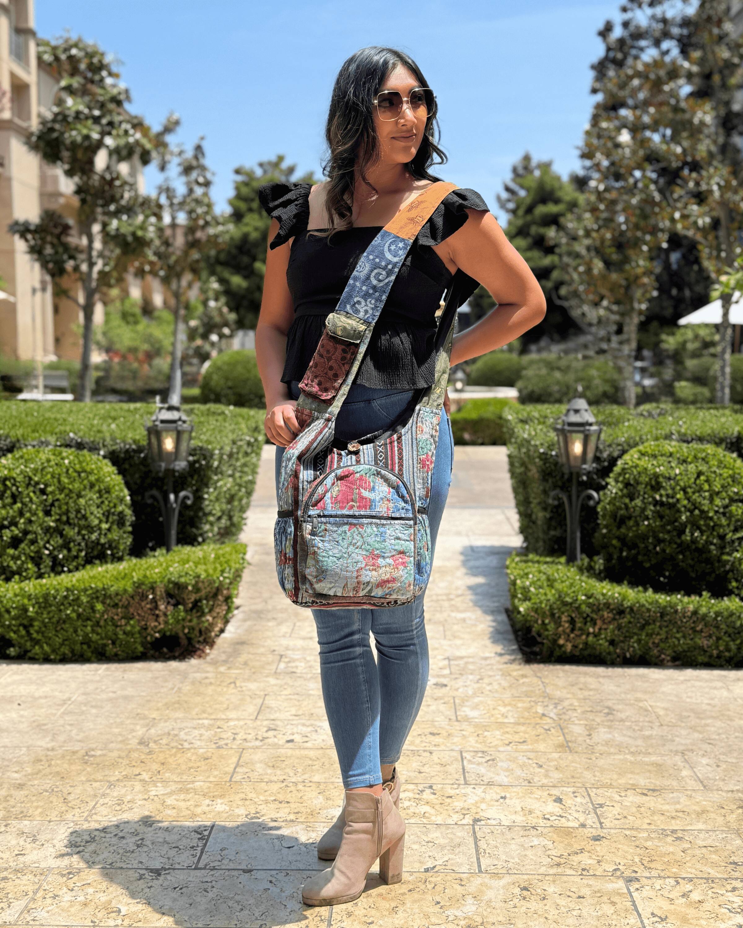 Alt View 10. Kathmandu Collection - Vintage Patchwork Hobo Bag with Water Bottle Pockets - Patchwork Multicolor.