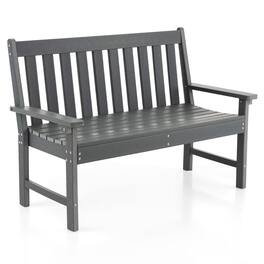 Pefilos - 52 Inch All-Weather HDPE Outdoor Bench with Backrest and Armrests- Outdoor Bench for Park, Porch - Gray