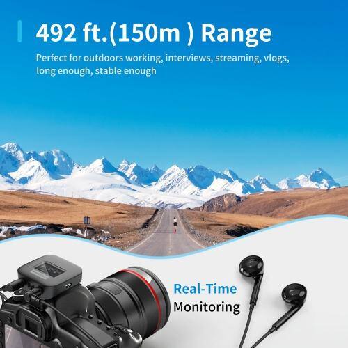 492 ft. (150m) Range  
Perfect for outdoors working, interviews, streaming, vlogs, long enough, stable enough  

Real-Time Monitoring