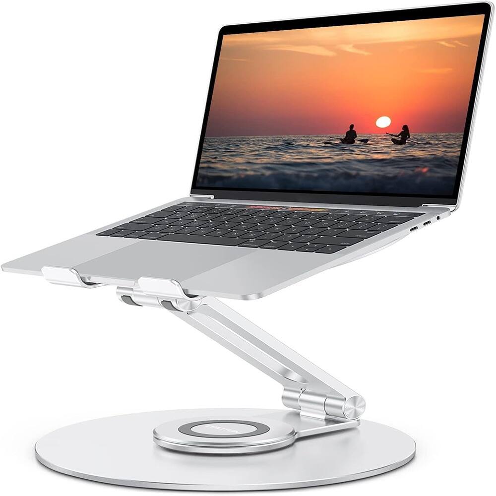 ACJPR - Adjustable Laptop Stand, Ergonomic Riser with 360° Rotating Base - Silver