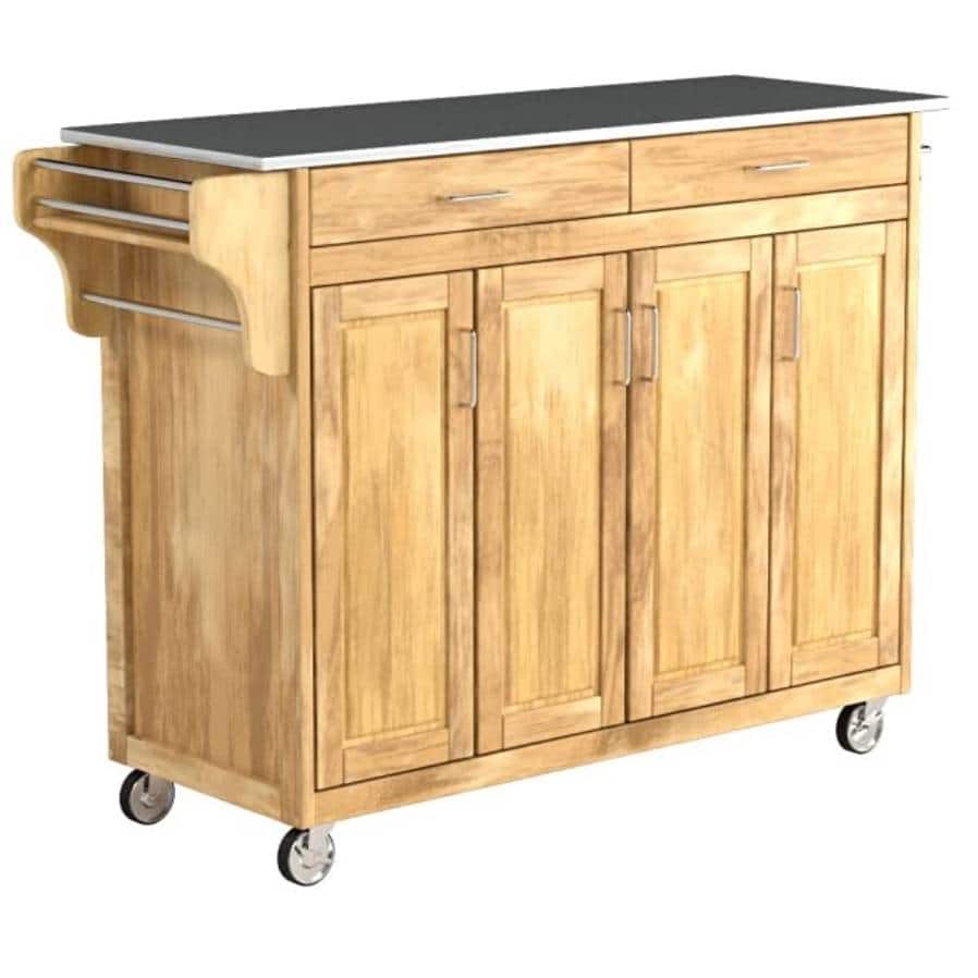 SlickBlue - Stainless Steel Top Kitchen Cart Island with Wood Base - Natural