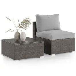 Mondawe - 2 Pieces Patio Furniture Sets with Coffee Table PE rattan Water Resistance - Grey - Light Gray