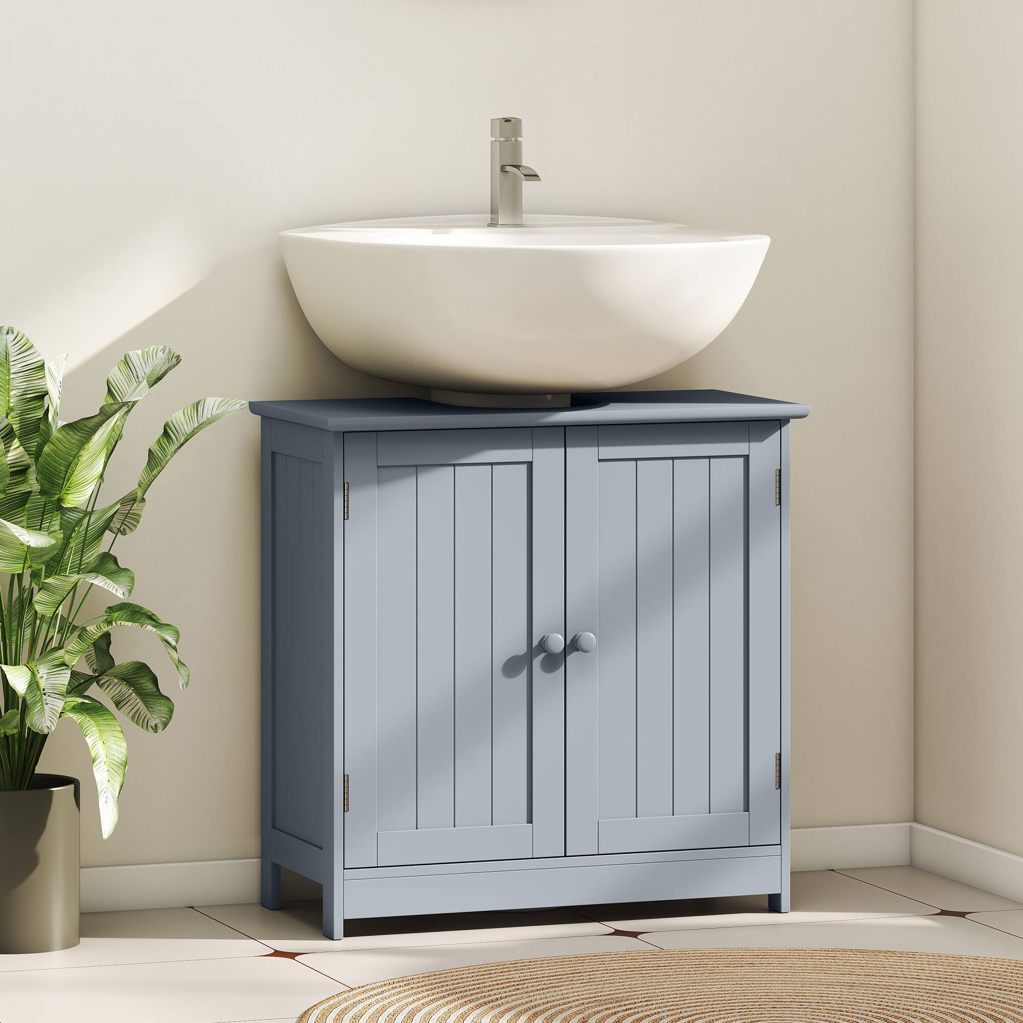 Alt View 1. Homcom - Under Sink Bathroom Cabinet w/ 2 Doors & Shelf, Pedestal Vanity - Gray.