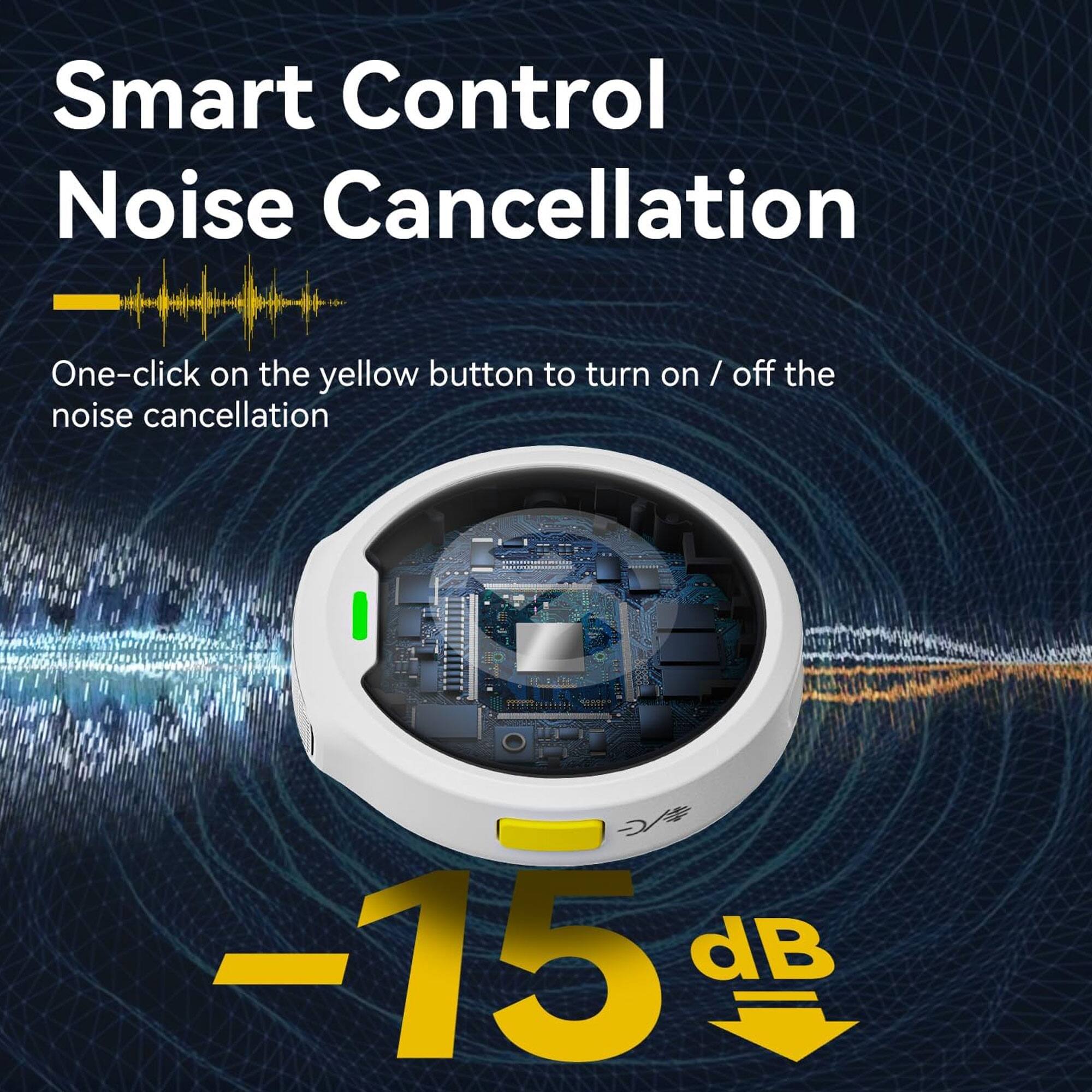 Smart Control Noise Cancellation

One-click on the yellow button to turn on / off the noise cancellation

-15 dB