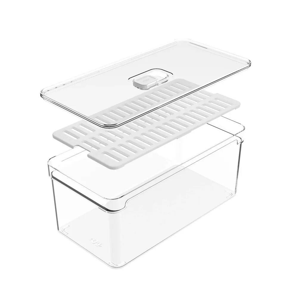 Back. OU - OU Fridge Organizer Bin with Vented Lid 5.3qt, Clear Stackable Refrigerator Storage Bin - Clear.