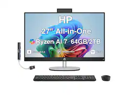HP - Upgraded - 27" TouchScreen All-in-One FHD Display (Ryzen AI 7 350, 64GB, 2TB SSD, AMD Radeon, WiFi 6, Webcam, Win11P) w/USB Hub - Black