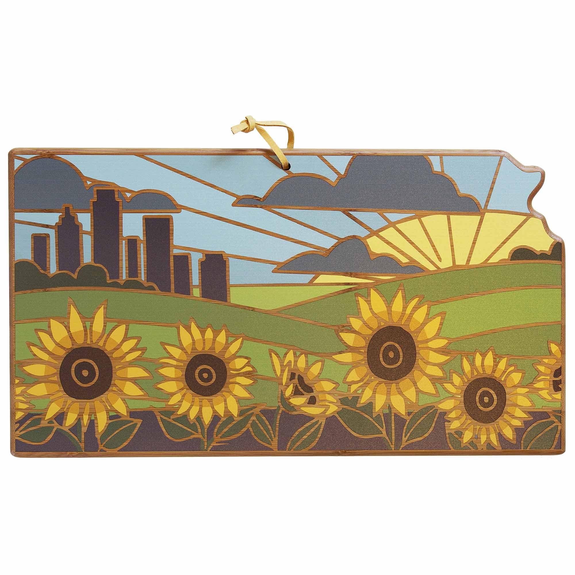 Front. Totally Bamboo - Kansas Cutting Board with Artwork by Summer Stokes.