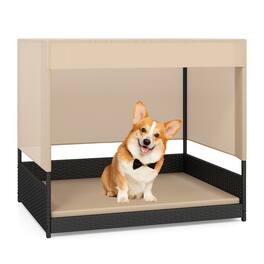 Gymax - Outdoor Dog Shelter w/Cushioned Bed & Removable Sunproof Canopy Raised Legs