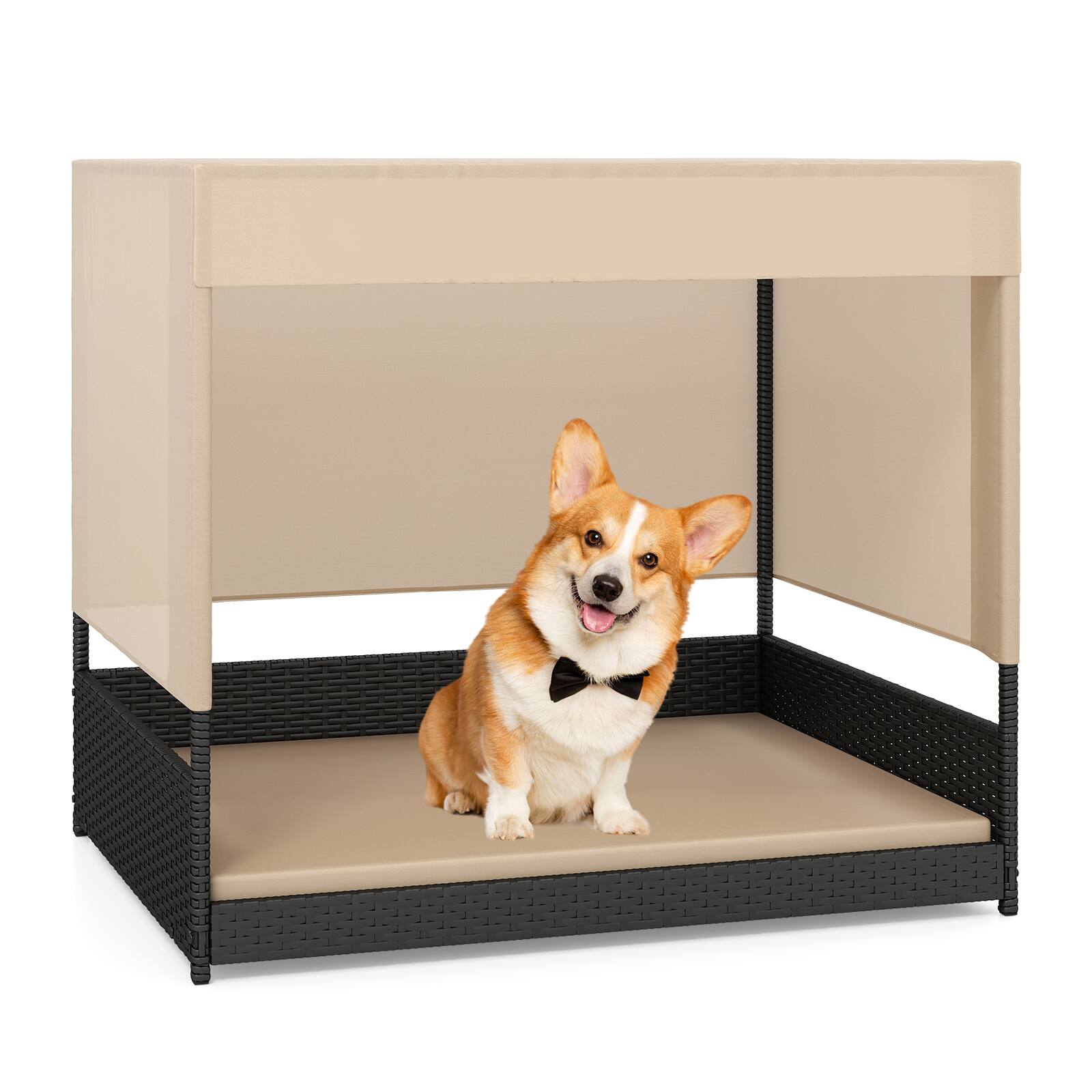 Front. Gymax - Gymax Outdoor Dog Shelter w/Cushioned Bed & Removable Sunproof Canopy Raised Legs.