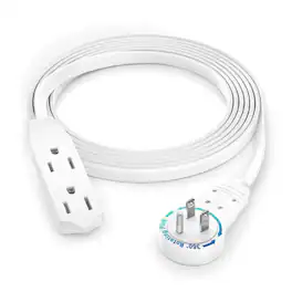 Maximm - 6 Ft 360° Rotating Flat Plug Extension Cord / Wire, 16 AWG Multi 3 Outlet, 3 Prong Grounded Wire - UL Certified - White