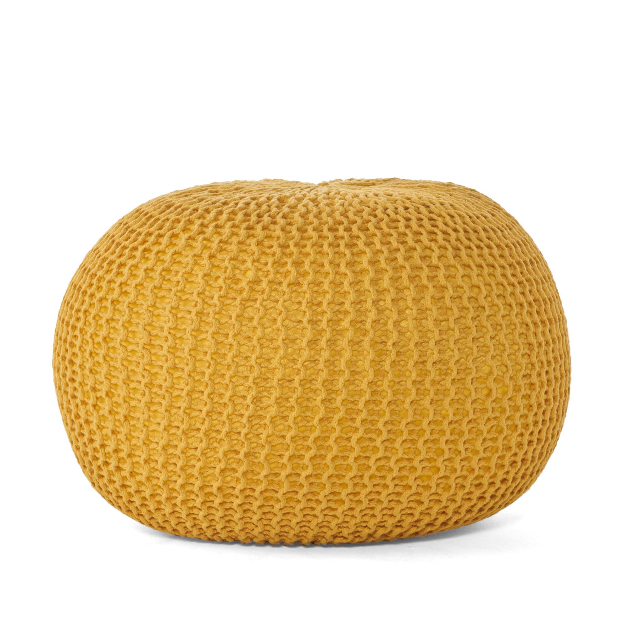 Alt View 2. GOODSILO - Round Knitted Cotton Pouf Ottoman Floor Cushion Stylish Home Decor Accent Piece - Yellow.