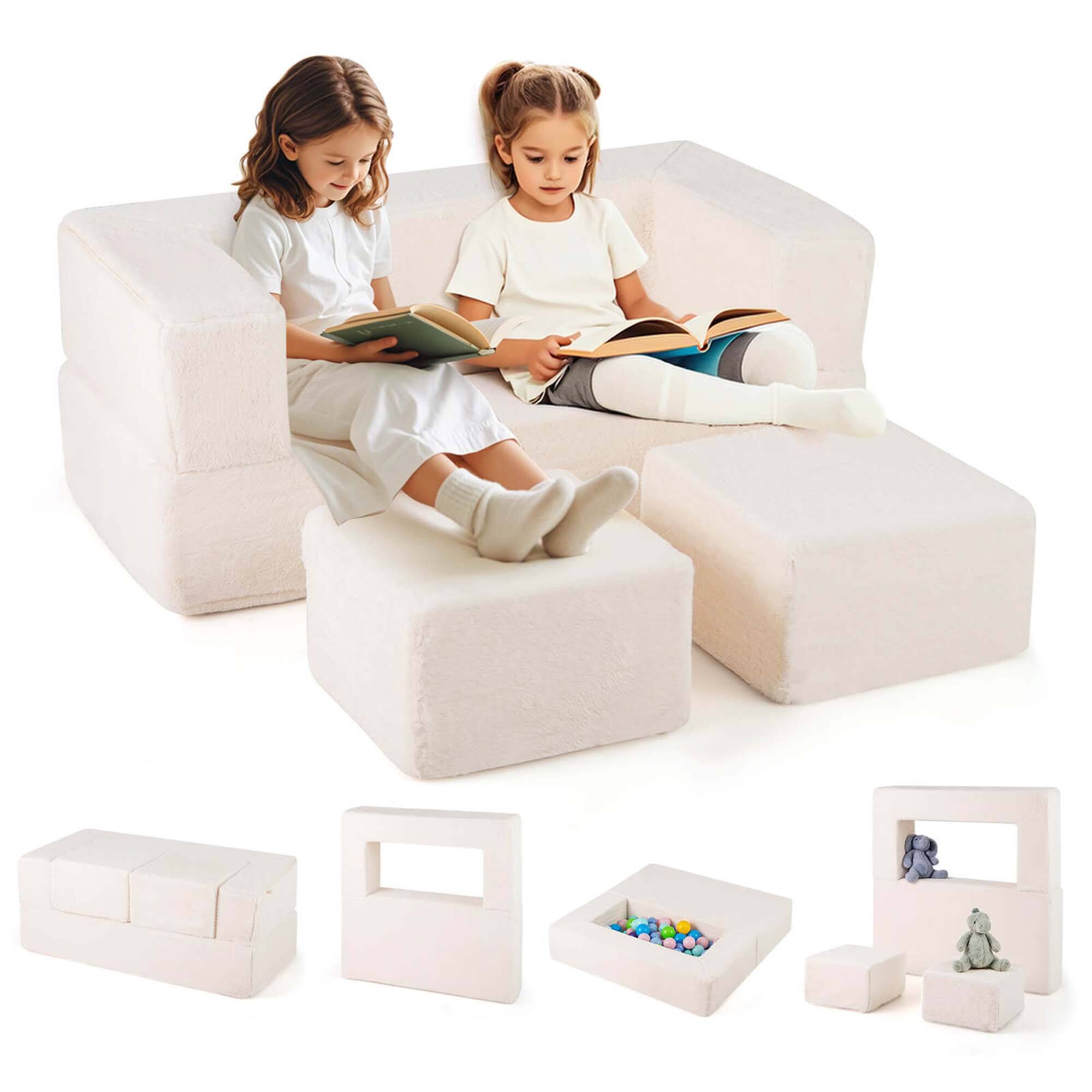 Costway - Modular Kids Sofa Children's Couch/High Chair with Armrests Washable Cover - Beige