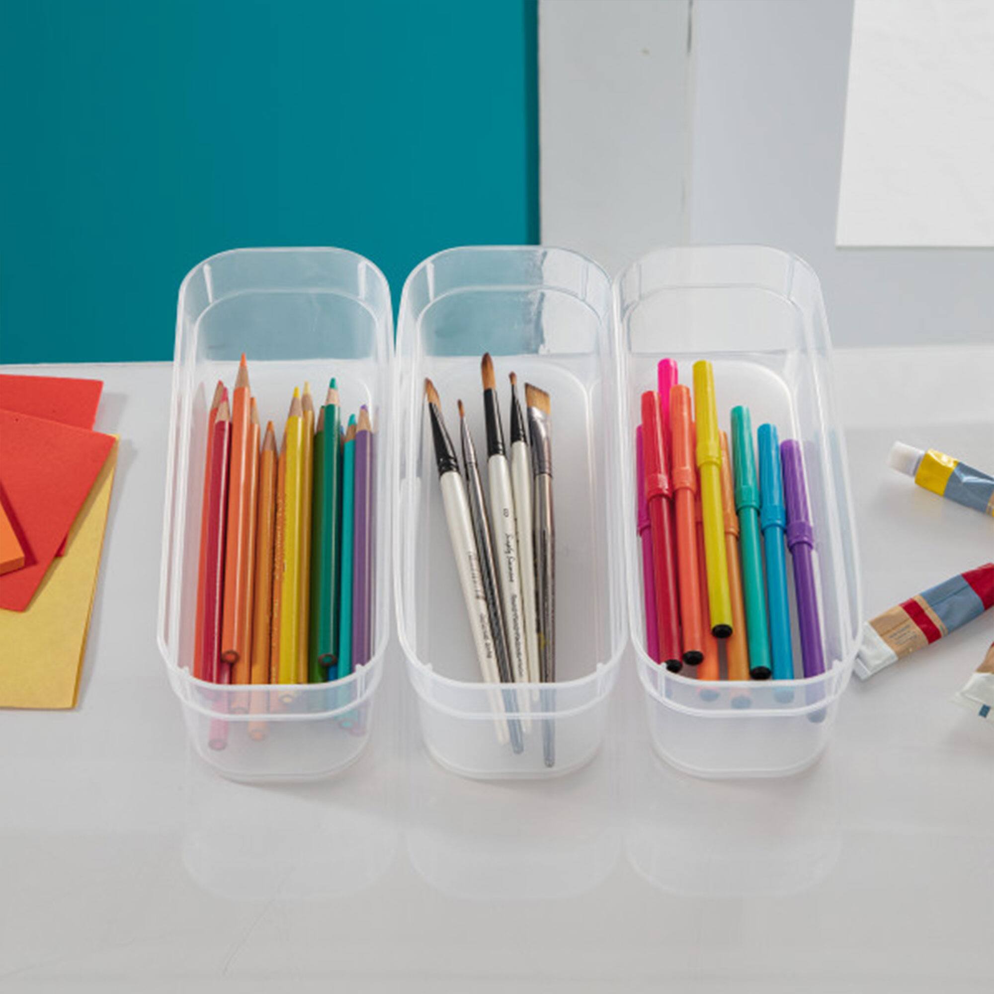 Alt View 4. Sterilite - Sterilite Narrow Storage Trays for Desktop & Drawer Organizing, Clear (24 Pack) - Clear.