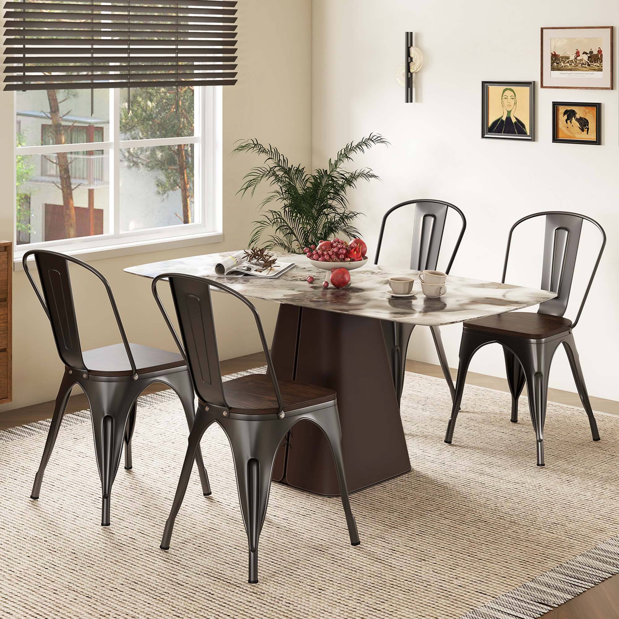 Alt View 1. Gymax - Gymax Tolix Style Metal Dining Chairs Set of 4 w/ Wood Seat & Removable Backrest Gun Color - Gun Color.