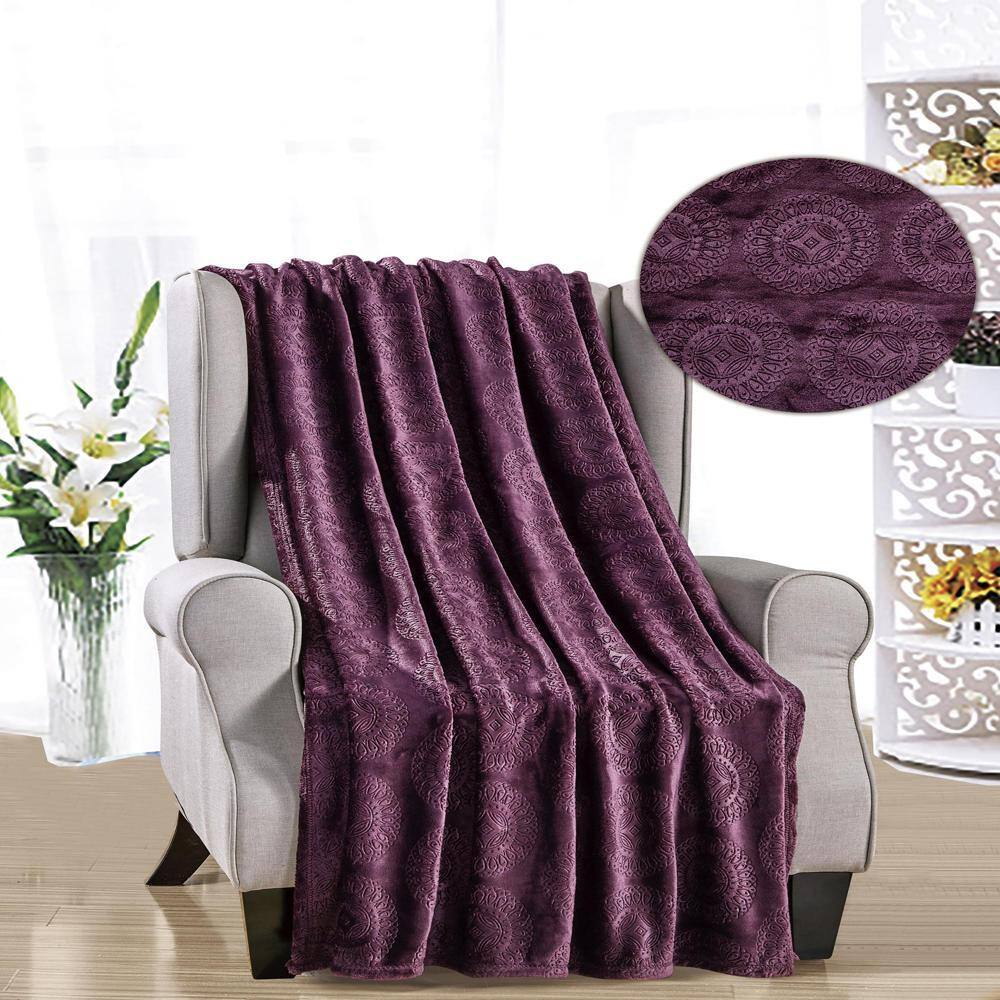 Alt View 1. Noble House - Ceasar Soft Plush Contemporary Embossed Collection All Season Throw 50"x60", Plum - Plum.