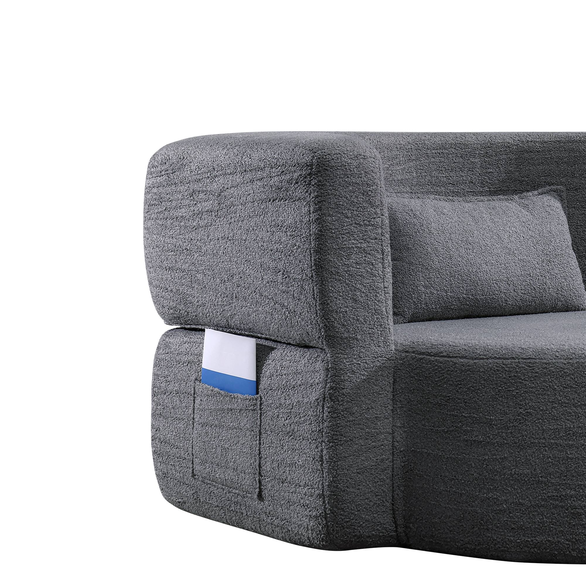 Alt View 8. GOODSILO - Convertible Teddy Fabric Folding Sofa Bed - Multi-Functional Floor Sleeper Futon for Compact Living Spaces - Dark Grey.