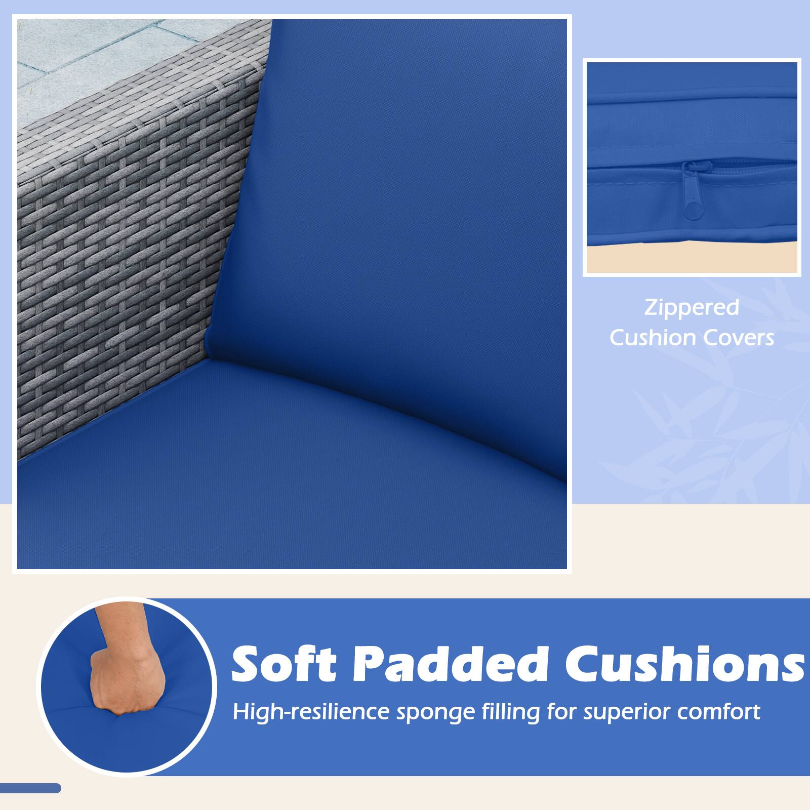 Zippered Cushion Covers

Soft Padded Cushions

High-resilience sponge filling for superior comfort