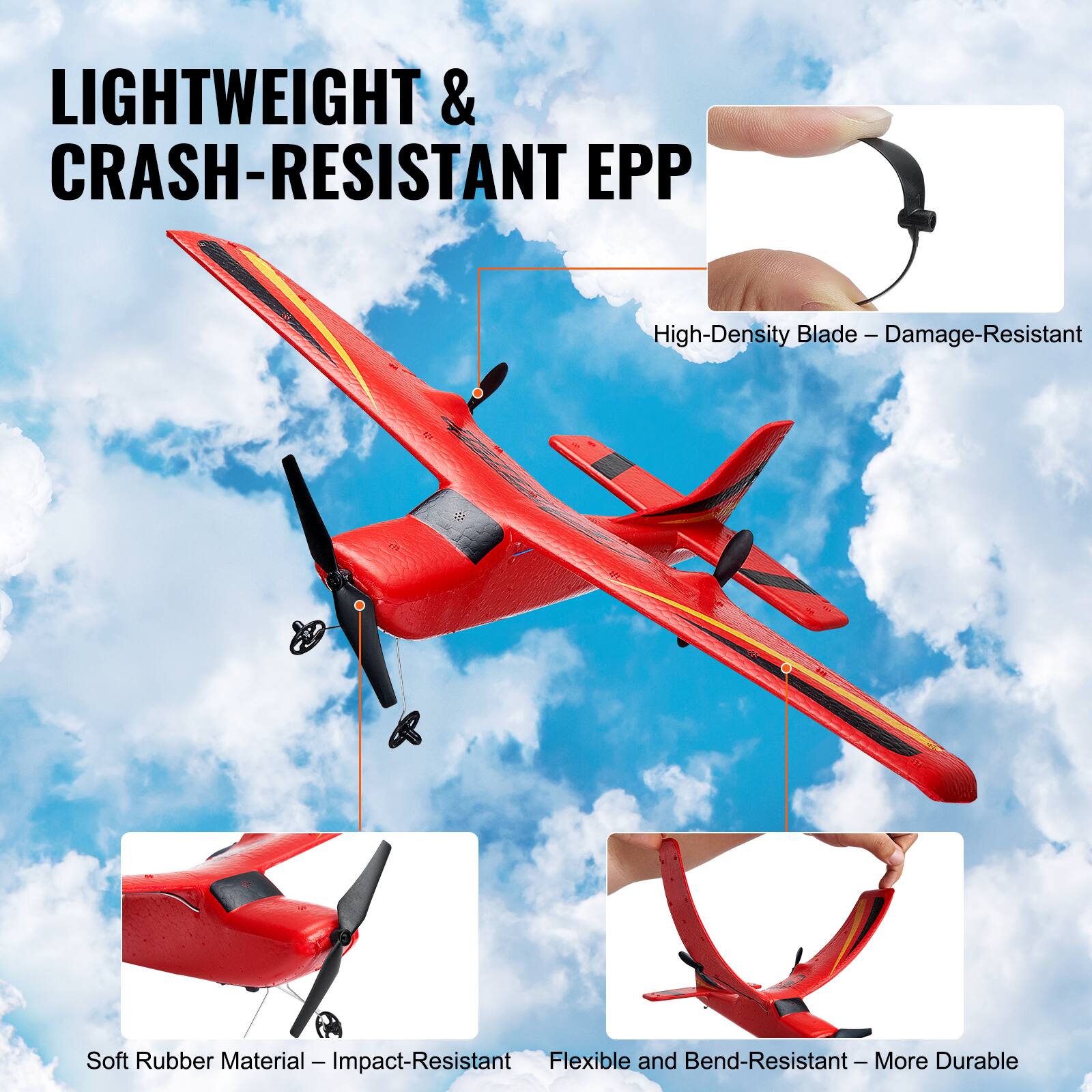 LIGHTWEIGHT & CRASH-RESISTANT EPP

- High-Density Blade – Damage-Resistant
- Soft Rubber Material – Impact-Resistant
- Flexible and Bend-Resistant – More Durable