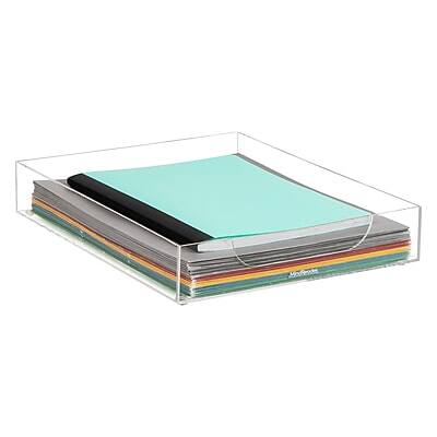 Front. Mind Reader - Paper Tray, Desktop Organizer, File Storage, Modern, Office, Acrylic - Clear.