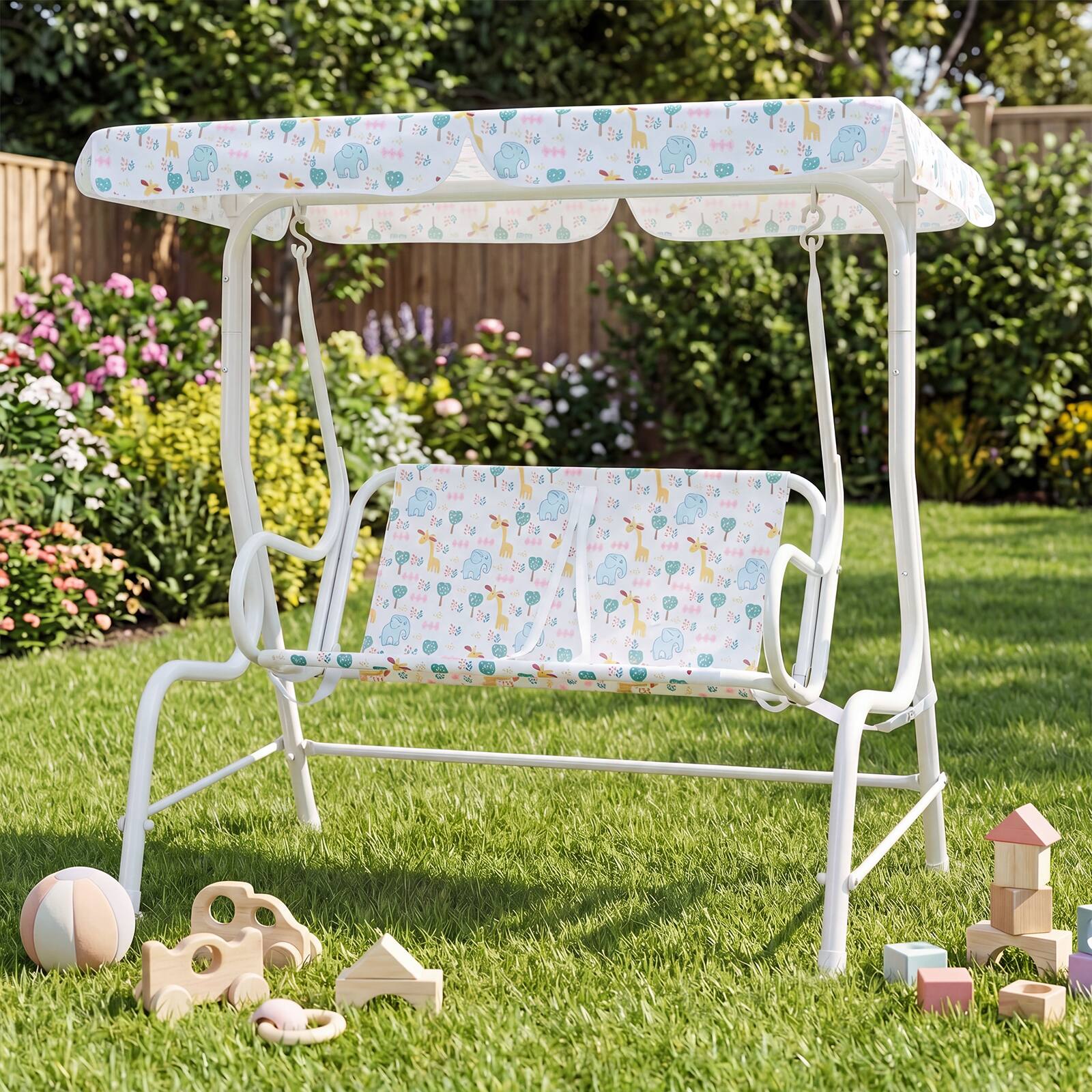Alt View 1. Costway - Costway Kids Patio Swing,2-Seater Outdoor Porch Swing Lounge Chair with Adjustable Canopy - White.