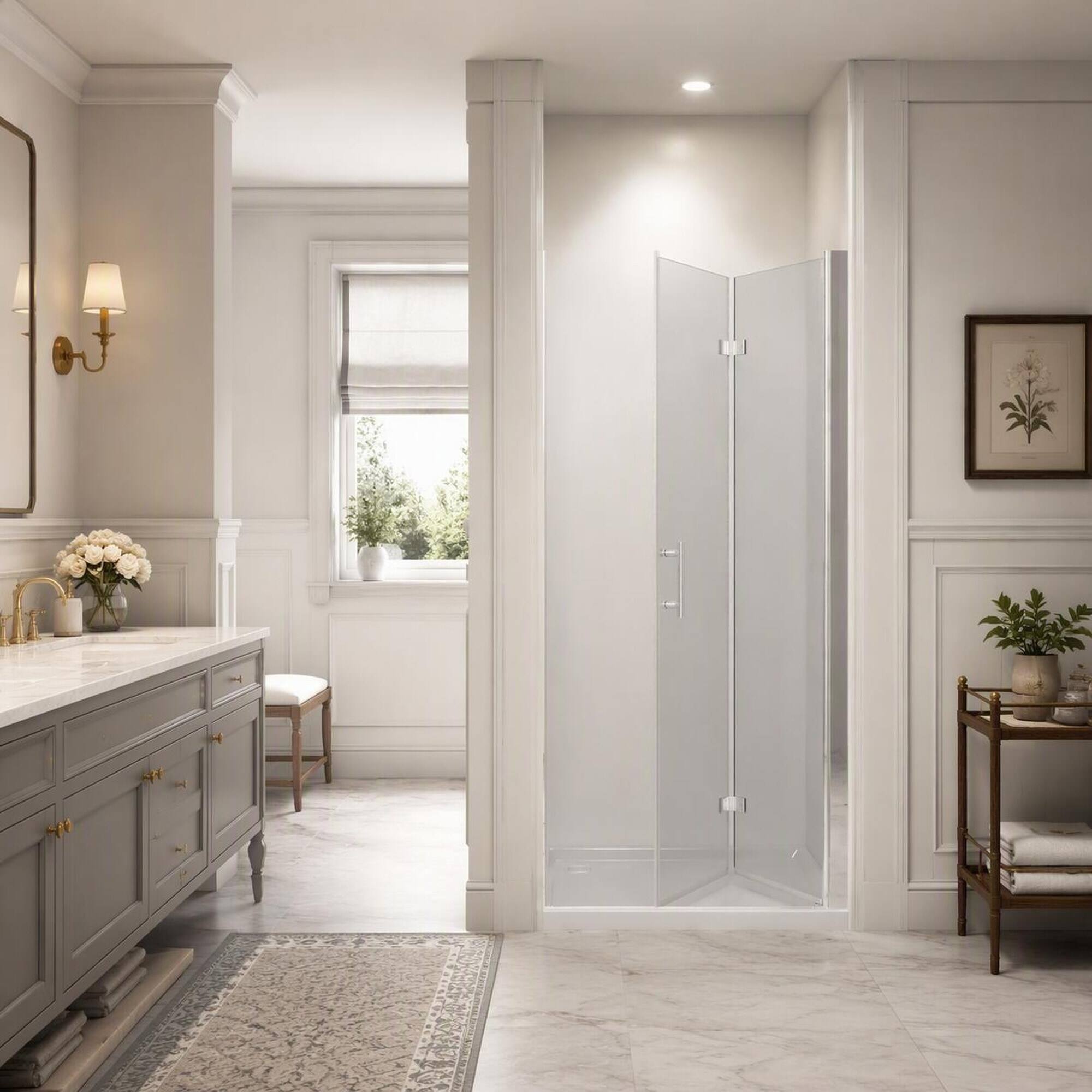 Back. RYHNUYNE - 30-31 In X 72 In Bifold Shower Door, 1/4 In Clear Tempered Glass Chrome Finish - Brushed Nickel.