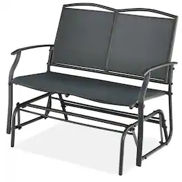 Hivvago - 2 Seat Mesh Patio Loveseat Swing Glider Rocker with Armrests in Charcoal - Gray