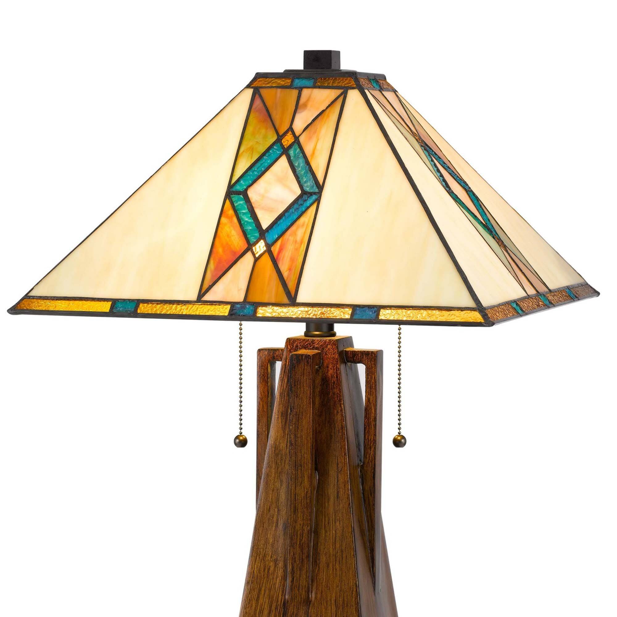Angle. Manhattan Lane - Table Lamp with Tiffany Shade and Geometric Design - Multicolor.