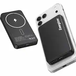 Energizer - 10,000mAh SLIM METAL 20W Magnetic Wireless Qi/Qi2.0/MagSafe PowerBank, Portable Charger, 2 Outputs, LED Display, & USB-C - Black