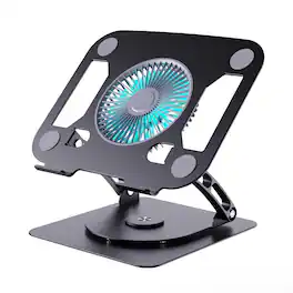 HongFei - Laptop Cooling Stand with 3 Speed Fan, Adjustable Height & Angle, 360 Rotation Base, Carbon Steel Framework - Black
