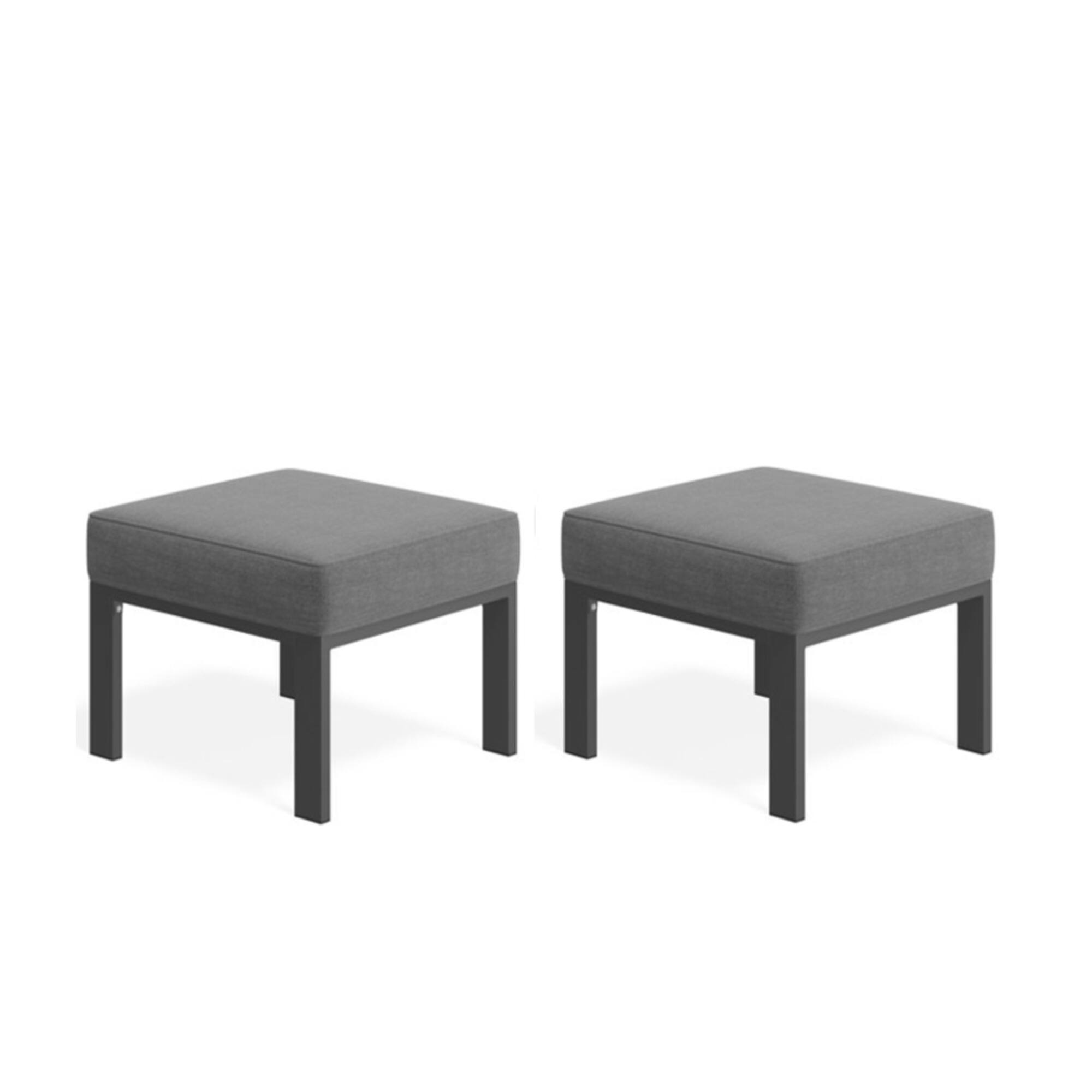 Front. Mondawe - Set of 2,  22” All-Weather Metal Patio Ottomans Thick Gray Cushions & Gray Frame - Gray.