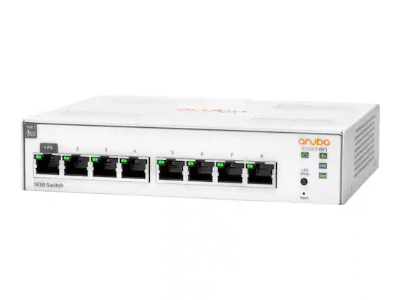 Aruba Instant On
1830 Switch
PoE1
1-PD
Ports: 1 2 3 4 5 6 7 8
LED Mode
UID
Spd
Reset