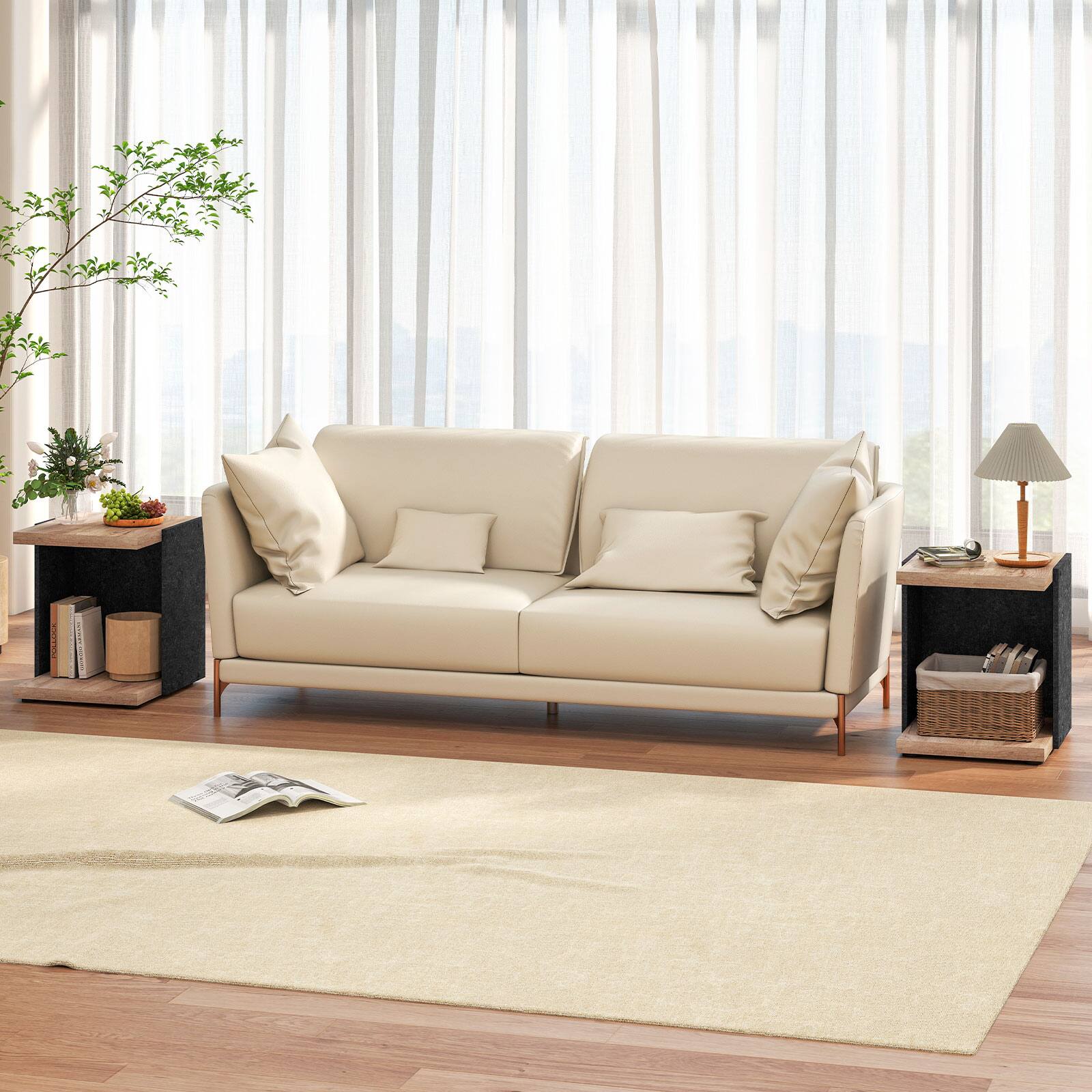 Alt View 1. Costway - Costway 2-Tier End Tables Set of 2 with Open Storage Shelf Compact Nightstand for Bedroom - Oak.