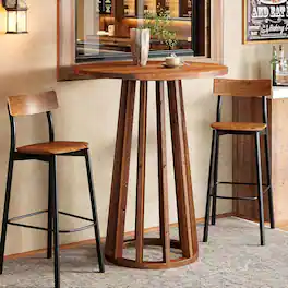 Tribesigns - Round Bar Table, 37.6" Farmhouse Wooden Bistro Pub Table - Rustic Brown