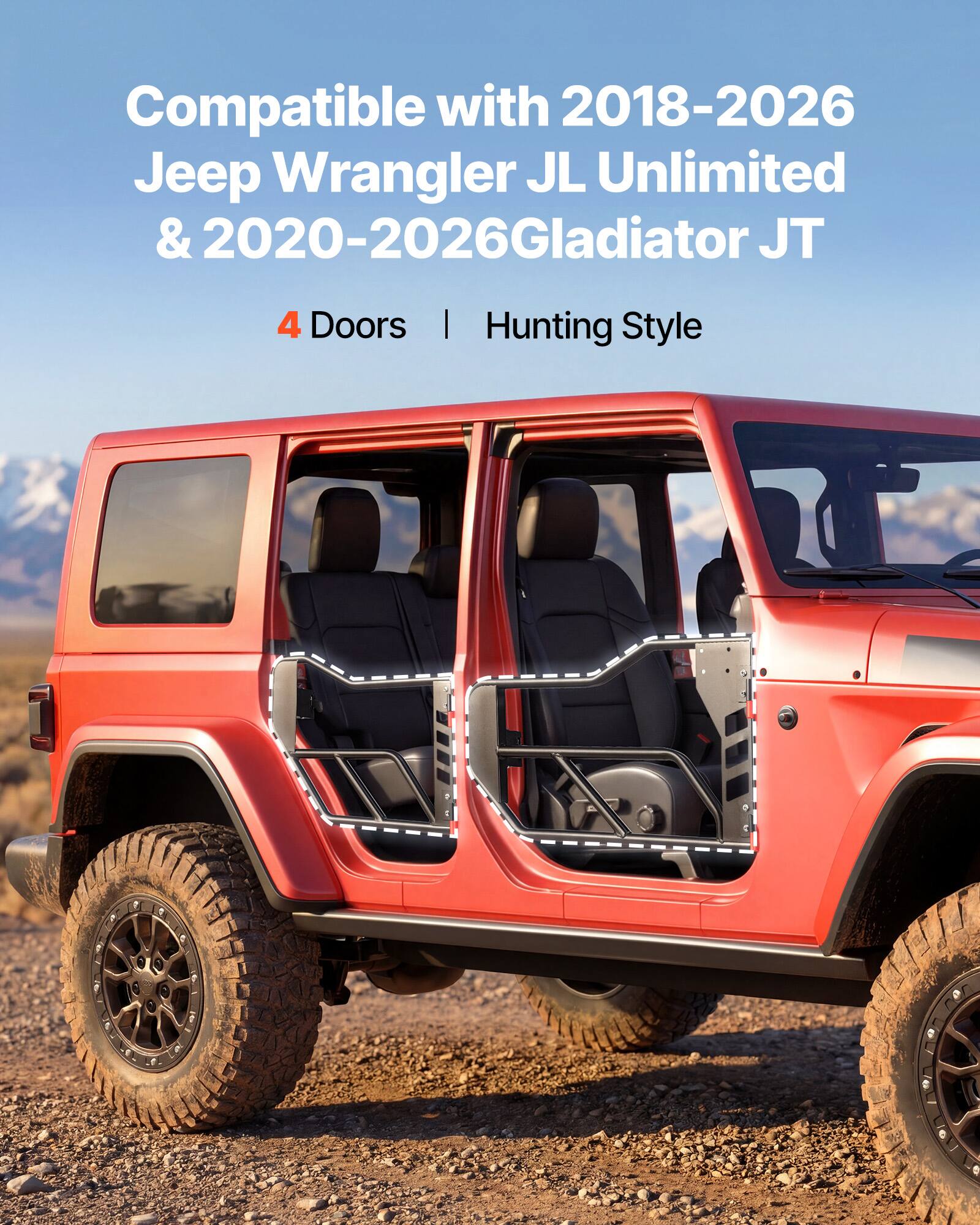 Compatible with 2018-2026 Jeep Wrangler JL Unlimited & 2020-2026 Gladiator JT 4 Doors | Hunting Style